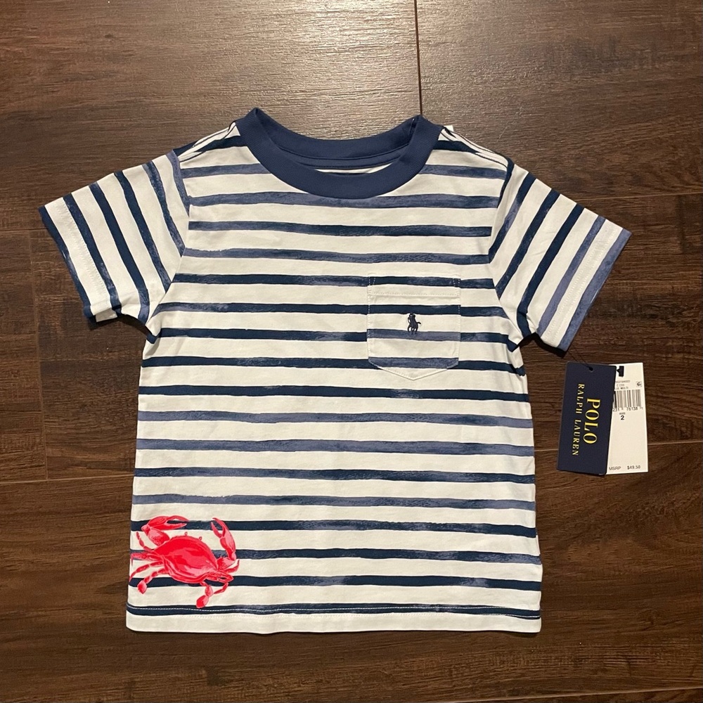 NWT Ralph Lauren Blue and White Striped Short Sleeve Tee